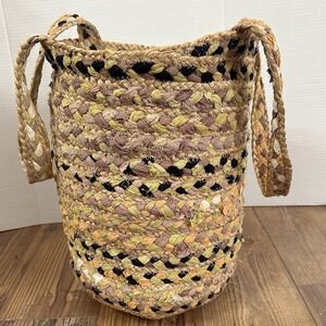 Braided Jute Tote Bag Womens Large Multicolor Boho Bucket Market D8903